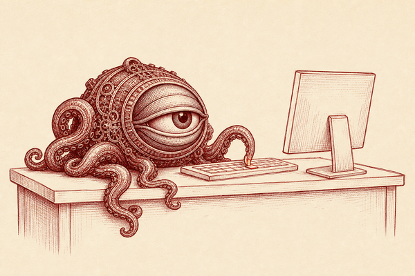 Cassandra’s Deal support staff, a weary one-eyed tentacled creature waiting at a computer.